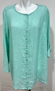 Tahari Women 2X Dusty Teal Blue Linen Blouse Top Shirt Tunic Button down New NWT - Picture 1 of 6