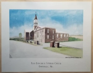 Impresión artística de la Iglesia Evangélica Luterana de Elías, Emmitsburg, MD 13 x 16 1/2" - Imagen 1 de 2