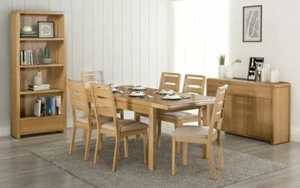 Solid Oak Extending Dining Table W150 + 50cm & 6 Dining Chairs COMET - Picture 1 of 11