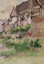 Clearance Sale to Collect Transfer Watercolour Small Town View on Houses Signed