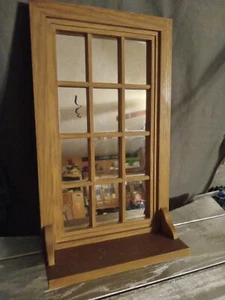 home interiors gifts 12 pane glass mirror shelf hanging wall faux wood 22.5x 13 - Picture 1 of 8