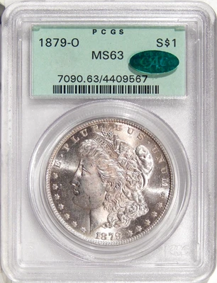 1879-O $1 PCGS MS 63 CAC ~ PQ SILVER MORGAN DOLLAR IN OGH - Image 1 of 2