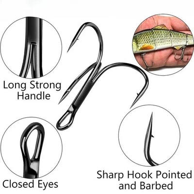 100PCS Black Treble Fishing Hooks High Carbon Treble Hooks Sharp Size 6# - Image 1 of 4