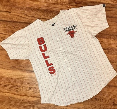 Camiseta deportiva de béisbol a rayas de los Chicago Bulls Salem Sportswear años 90 de colección, grande Foto 1 de 4