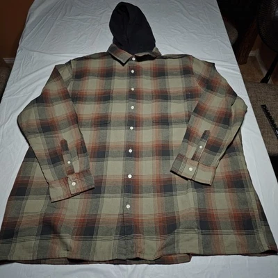 Новая мужская фланелевая рубашка Arizona Jean Co на пуговицах с капюшоном с длинным рукавом размер 3XLT - Изображение 1 из 4