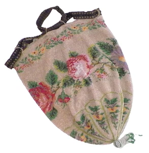 Art Deco Beaded Purse Colorful Flowers Glass Rocaille Beads Vintage As Is - Picture 1 of 8