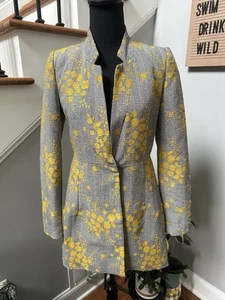 ZARA BASICS Jacquard Black & White Plaid Yellow Embroidered Blazer Jacket Small - Picture 1 of 4