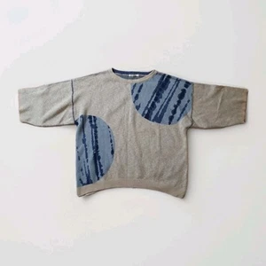 White Stuff abstract Cotton Linen jumper, off white and blue, 1/2 sleeve, UK 16 - Picture 1 of 8