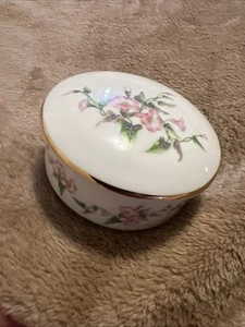 Vintage Russ Berrie & Co Round Trinket Box With Lid Morning Glories Motif #4445 - Picture 1 of 9