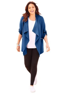 Catherines Women's Plus Size Cloud Knit French Terry Drape Front Cardigan - Image 1 of 4