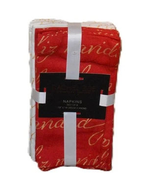 SET 8 TOVAGLIOLI RACHEL ZOE Feliz Navidad NUOVI 4 Rosso 4 Bianco - Immagine 1 di 3