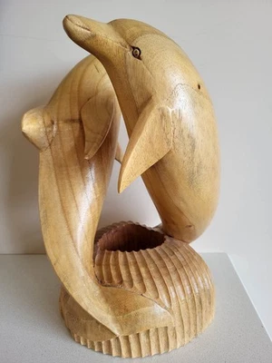 Geschnitzte Delfin Skulptur aus Holz, Küste, Wasser Deko - Bild 1 von 4