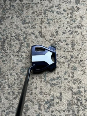 Putter Taylor Made Spider Tour 34 pulgadas diestro azul/blanco con cubierta de cabeza sin línea de visión Foto 1 de 4