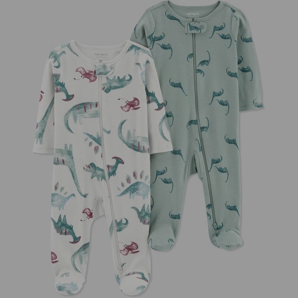 Carter's Just One You Baby Boy's 2 Pack Sleep N Play NEWBORN Dinosaurs Onsies