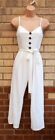 White Slinky Lycra Half Button Strappy Belted Jumpsuit All In One 8