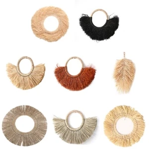 Nordic Raffia Hanging Wall Mirror Boho Decorative Makeup Mirrors Bathroom Decor - Picture 1 of 11