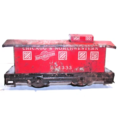 Vintage O Hafner Overland Chicago & Northwestern Red Caboose #614333 Paint Wear - Image 1 of 4