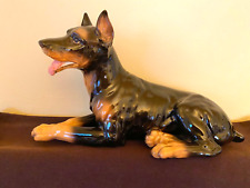 VTG Large Lying Doberman Pinscher Hand-painted Ceramic Figurine Sculpture Dog