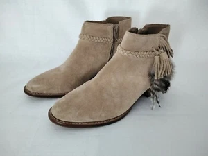 Gianni Bini Boots Damen Gr. 7 Ankle Zip Booties Schuhe Leder Quaste hellbraun - Bild 1 von 9