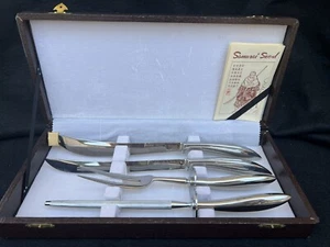 Vintage 4 Pc. Samurai Carving Knife and Fork & Sharpener Japan Stainless - Picture 1 of 2