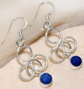 Natural Lapis Lazuli 925 Solid Sterling Silver Earrings Jewelry @19-4 - Picture 1 of 1