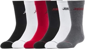Nike Boys Jordan 6 Pack Cushioned Crew Socks Multi Size Medium 5Y-7Y Shoe NEW! - Picture 1 of 4