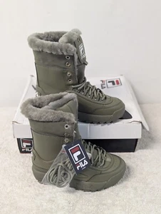Size 3 Youth Fila Disruptor Shearling Mid Calf Lace Up Green Boots - Picture 1 of 9