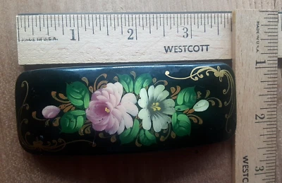 ¡Precioso! Pasador de pelo vintage ruso de madera pintado a mano. Laca floral firmada Foto 1 de 4