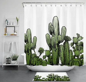 Juego de accesorios de baño cortina de ducha de cactus verde planta tropical occidental - Imagen 1 de 18