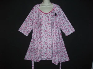 **NWT** QUALITY 2 PC SWEET PINK FLORAL SPANDEX FEM LACE BOW COMFY PEIGNOIR SET L - Picture 1 of 12