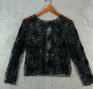 Vintage LISA Damen schwarz Perlen Abend Jacke Topper Langarm Mesh Small - Bild 1 von 10