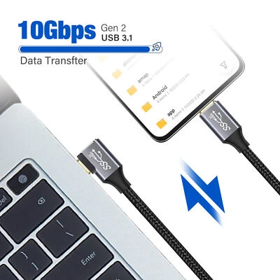 10pcs USB 3.1 90 Degree Type C 100W 5A PD Braided Cable Data Fast Charging Cord - Image 1 of 4