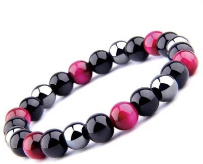 Pulseras de piedra ojo de tigre obsidiana negra con cuentas de hematita traen suerte prosperidad Foto 1 de 4