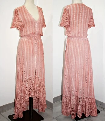 YOUNG FABULOUS & BROKE Costa Eyelet Tie Dye Pink High-Low Maxi Dress  sz S  $224 - Image 1 of 4