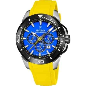 Festina Chrono bike F20642D Mens Yellow Rubber Strap Blue Analog Dial Wristwatch - Picture 1 of 2