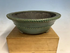 Semi Cascade Green Glazed Tokoname Bonsai Tree Pot By Koyo 12 By 4” - Picture 1 of 12