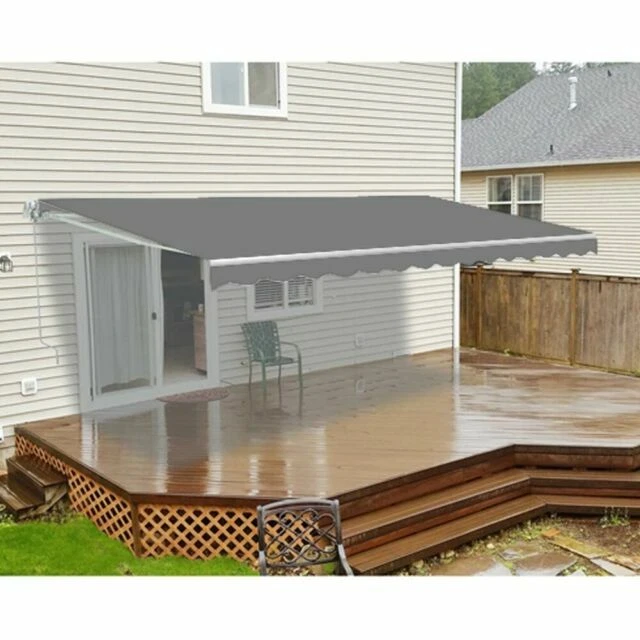 ALEKO AWM20X10GY80 Motorized Retractable White Frame 20 x 10ft Patio Awning - Gray
