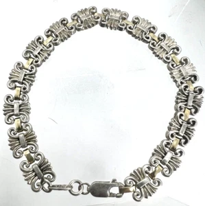 Michael Anthony Sterling Silver 14K Gold Scrollwork Panel Bracelet 7.5 Inch - Picture 1 of 5