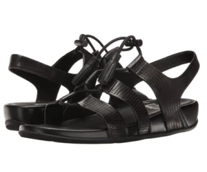 Fitflop GLADDIE Perforated Leather Lace-Up Sandals Black Size 10 - Picture 1 of 11