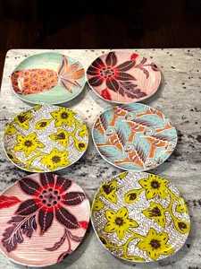 Juego de 6 Platos de Postre Almuerzo Ensalada Anthropologie 8.25" Tropical Flamenco Floral - Imagen 1 de 8