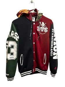 Aape by Bathing Ape Button Snap Hooded Hooded Varsity Jacket Multi Color Size M - Picture 1 of 6