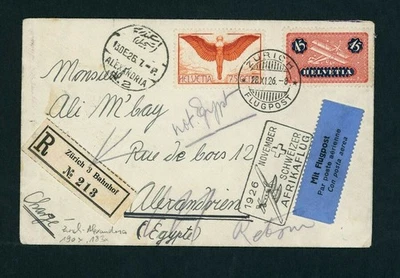 Suiza correo aéreo certificado Zúrich - África - Michel n.º 190 + 183 - Imagen 1 de 2