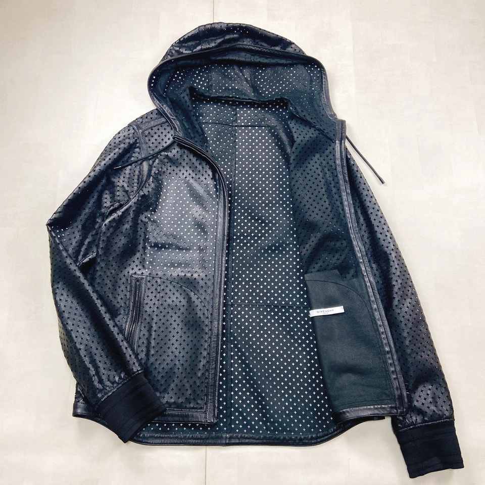 Givenchy Hooded Perforated Leather Jacket Black Punching Pre-owned From Japan - Image 1 of 4
