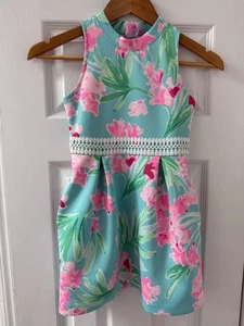 Lilly Pulitzer Girls 7 Aqua Al Fresco ISN'T SHE LOVELY LEESI DRESS Fit & Flare - Picture 1 of 5