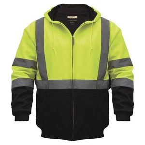 Utility Pro Men's Class 3 High Visibility Hooded Zip-Up Sweatshirt with Teflon - Picture 1 of 4