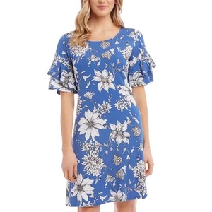 Karen Kane Santorini Ruffle Half Sleeve Dress Size XL Blue Floral Style 2L30582 - Picture 1 of 12
