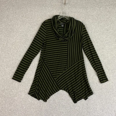 Túnica asimétrica capucha a rayas verde negra talla M Joan Vass New York Top para mujer Foto 1 de 4
