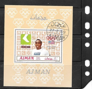 AJMAN 1968 OLYMPIASIEGER JIMMY HINES VZ CTO GEBRAUCHTER SOUVENIRBOGEN ALTE BRIEFMARKE - Bild 1 von 1