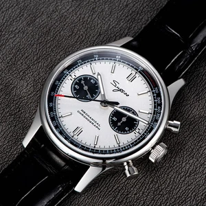 Sugess Panda Chronograph seagull ST1901 swan neck silver dial mechanical - BNIB - Picture 1 of 11