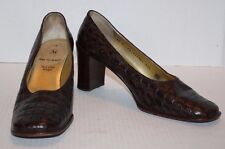 Bruno Magli Brown Leather Reptile Croc Pattern 3" Chunky Heel Pumps Made Italy 9